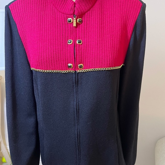 St. John zip Up Sweater Jacket W/Chains Sz 14 - Picture 2 of 14
